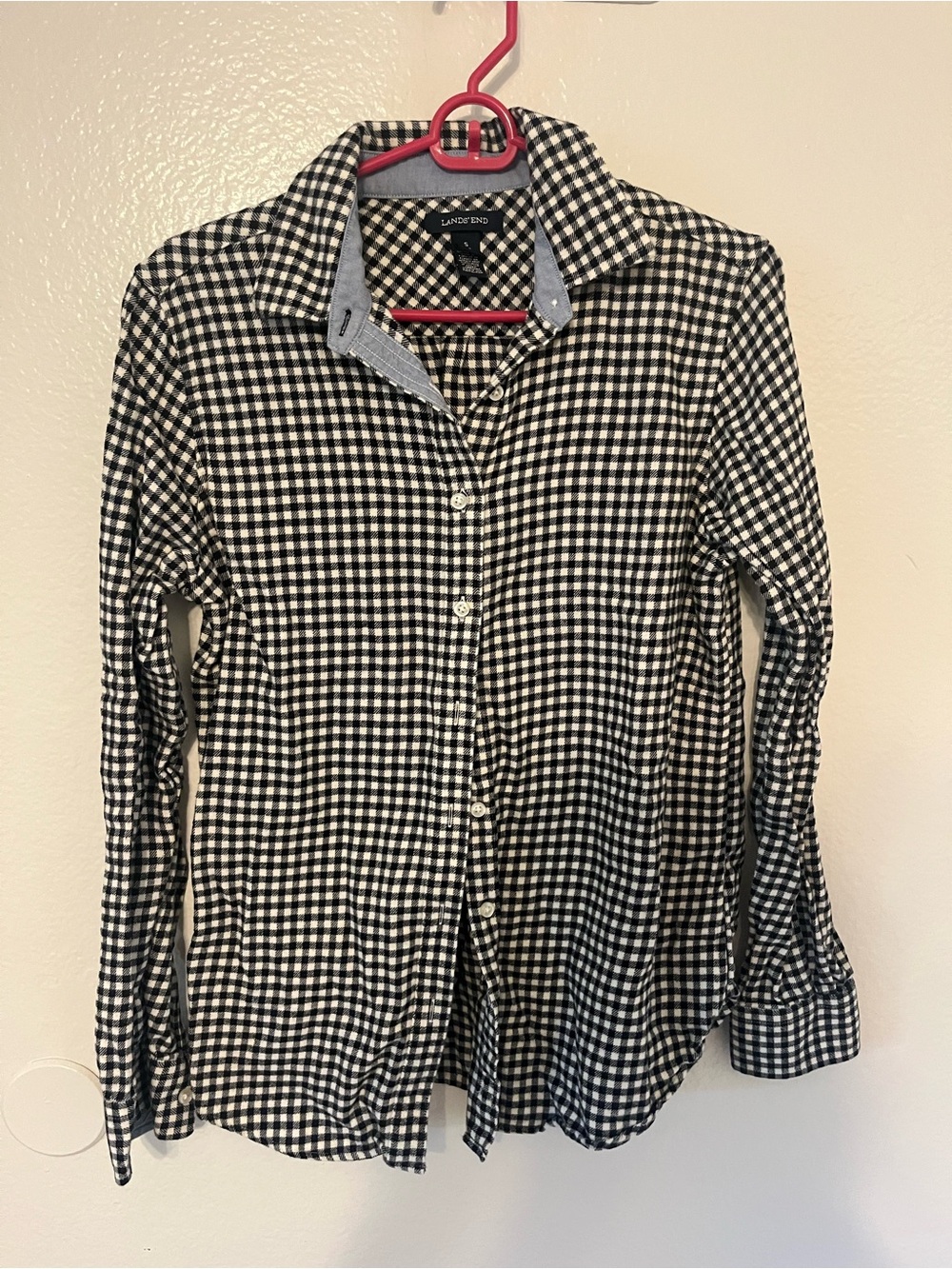 Lands’ End Women’s Black & White Gingham Button-Up Shirt
